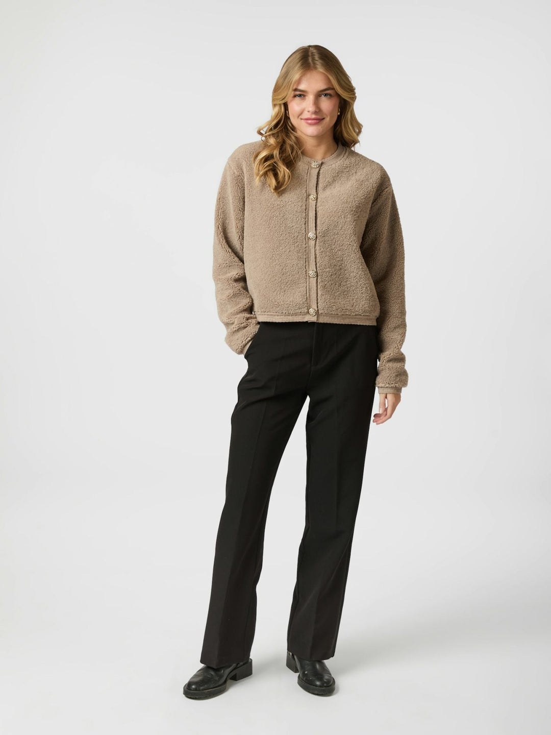 Fondamentale Teddy Cardigan | Faux Shearling Texture | Button Front