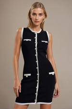 Load image into Gallery viewer, Sleeveless Knit Mini Dress | Contrast Trim | Button Front | Slim Fit
