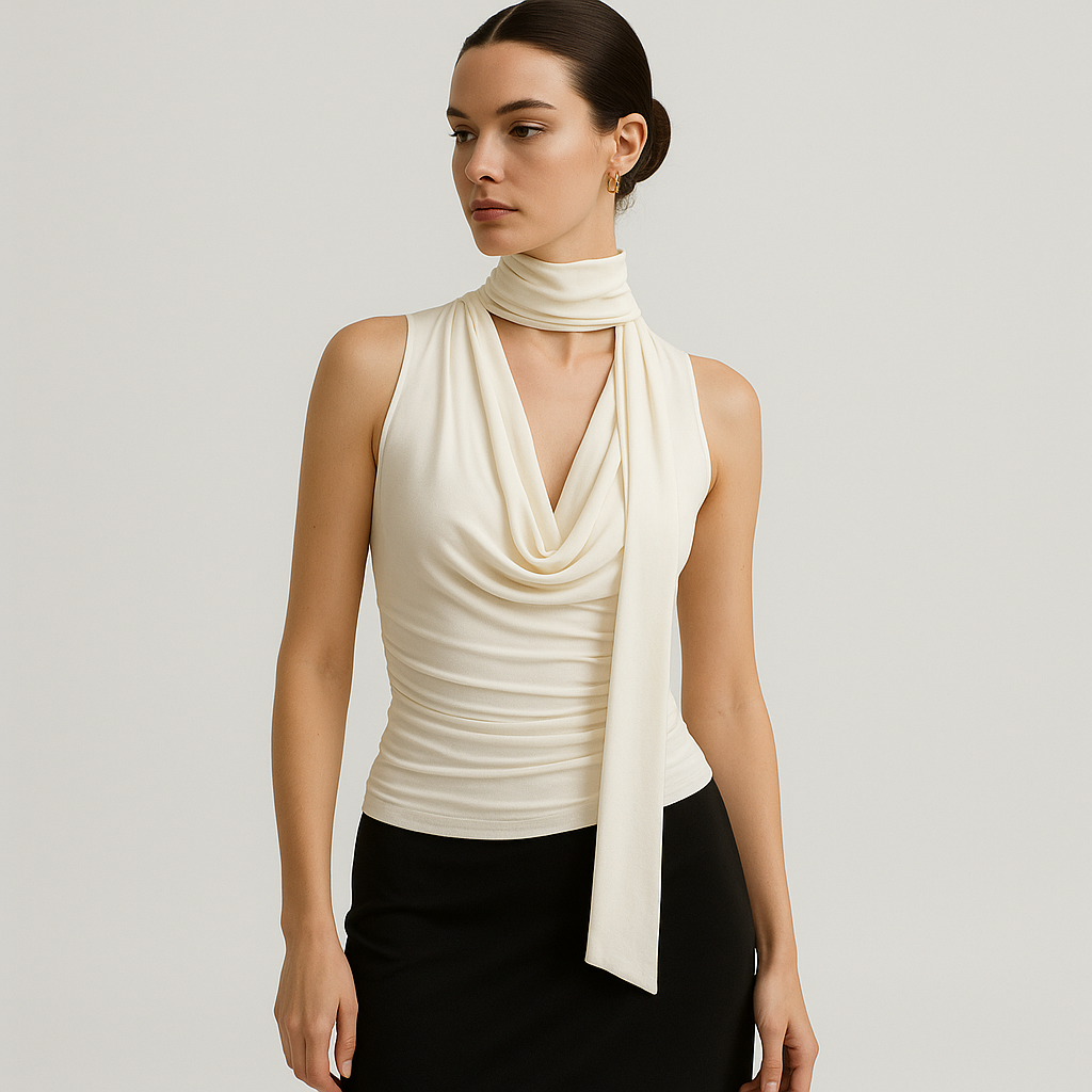 Haut Drapé Halter | Détail Col Scarf
