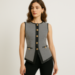 Load image into Gallery viewer, Structured Sleeveless Vest | Houndstooth Pattern | Contrast Trim
