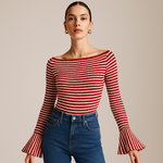 Load image into Gallery viewer, Striped Rib-Knit Top | Off-Shoulder | Flared Sleeves
