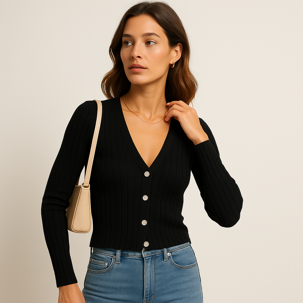 Cardigan à Boutons Ribbé | Col V | Ajusté