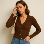 Load image into Gallery viewer, Ribbed Button Cardigan | V-Neck | Slim Fit
