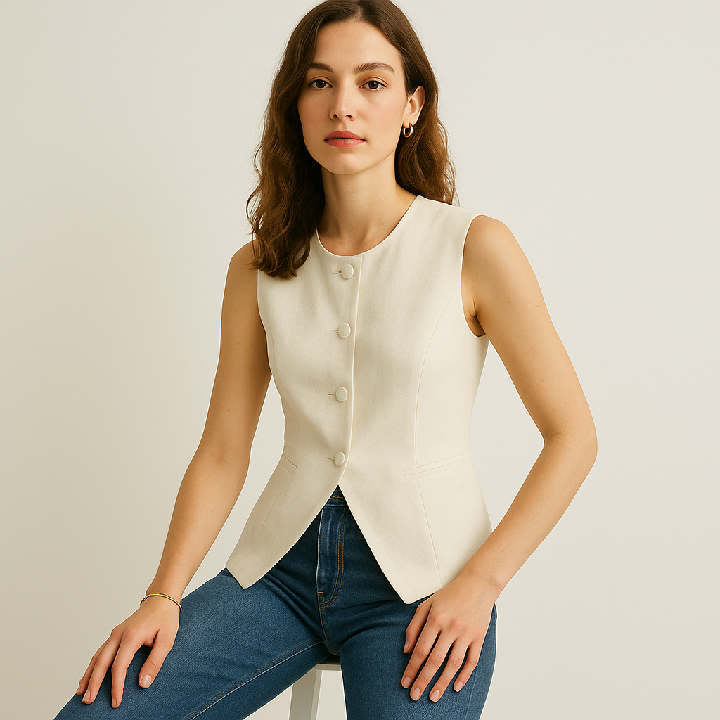 Structured Sleeveless Vest | Slim Fit | Covered Button Detail