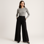 Load image into Gallery viewer, High-Waist Palazzo Trousers | Structured Twill | Refined Modern Silhouette
