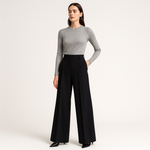 Load image into Gallery viewer, High-Waist Palazzo Trousers | Structured Twill | Refined Modern Silhouette
