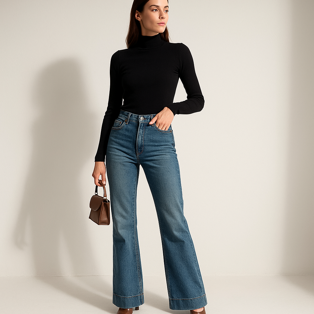 Jeans Flare Haute Taille | Denim Structuré | Collection Fondamentale