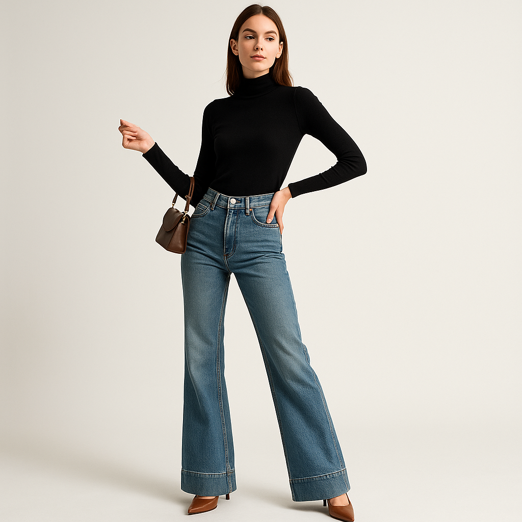 High-Waist Flared Jeans | Structured Denim | Fondamentale Collection
