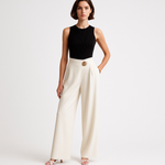 Load image into Gallery viewer, High-Waist Wrap Trousers | Gold Button Detail | Refined Flowing Silhouette
