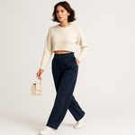 Load image into Gallery viewer, Pinstripe Relaxed Trousers | Elastic Waist | Effortless Modern Tailoring
