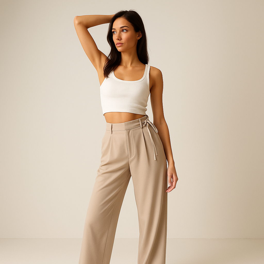 Wide-Leg High-Waist Trousers | Tie Detail | Fluid Silhouette
