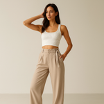 Load image into Gallery viewer, Wide-Leg High-Waist Trousers | Tie Detail | Fluid Silhouette

