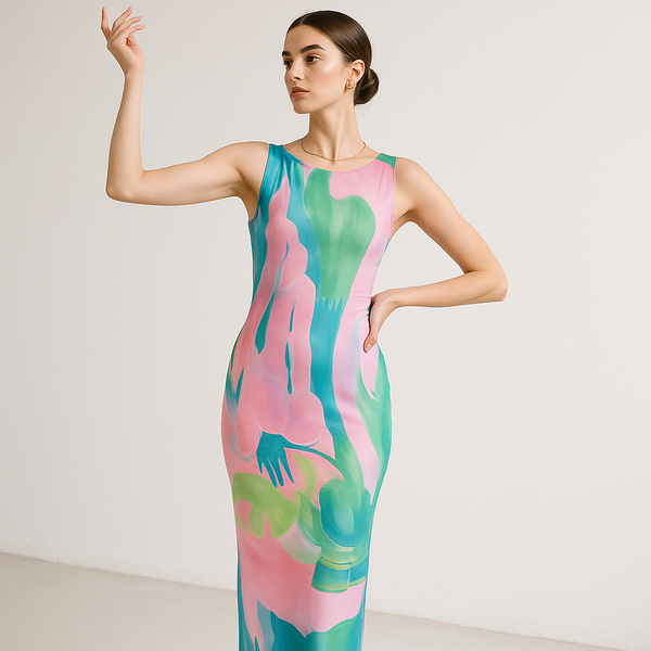 Clarté Abstract Maxi Dress | Watercolour Print | Sleeveless Fit