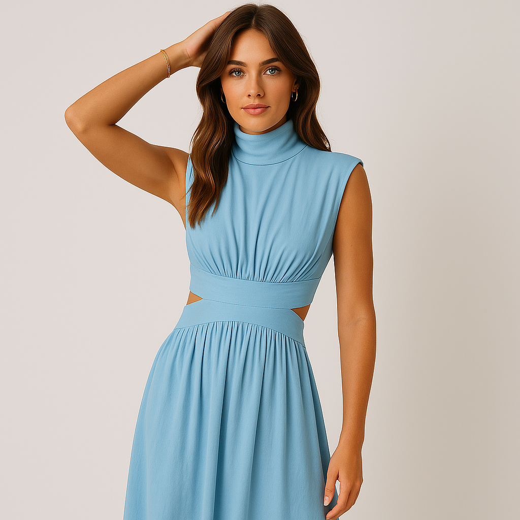 Robe Maxi Haut Col Élevé | Coton Sculptural | Silhouette Moderne