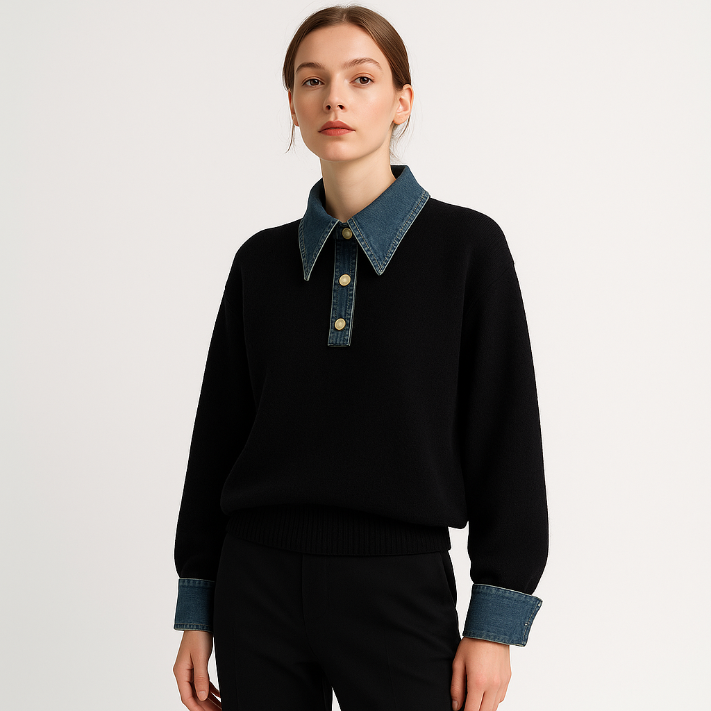 Pull Denim Contrast | Coton Mélange | Mode Urbaine Moderne