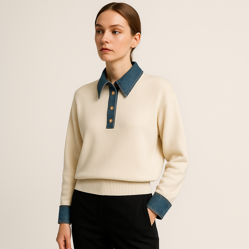 Pull Denim Contrast | Coton Mélange | Mode Urbaine Moderne