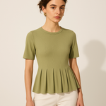 Load image into Gallery viewer, Pleated Hem Knit Top | Fitted Waist | Short Sleeve
