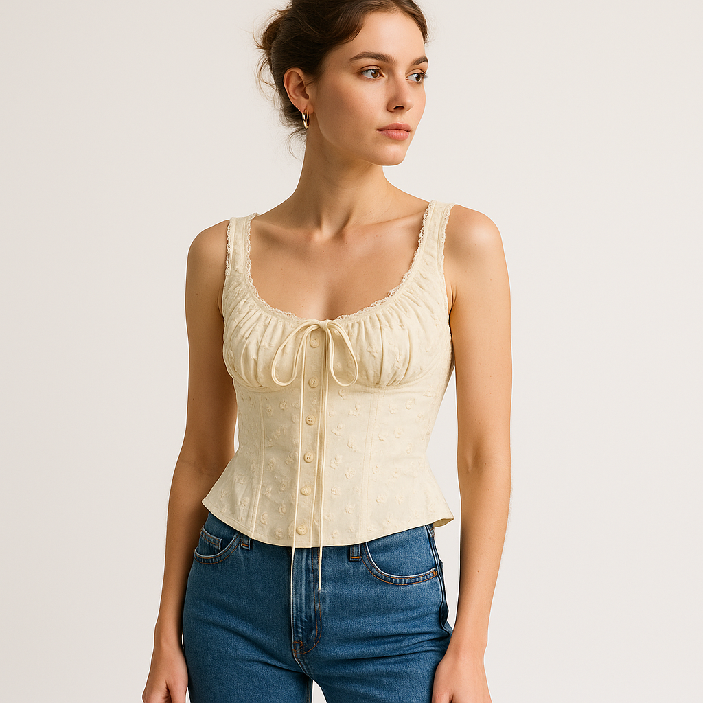 Embroidered Corset Top | Lace Straps | Peplum Silhouette