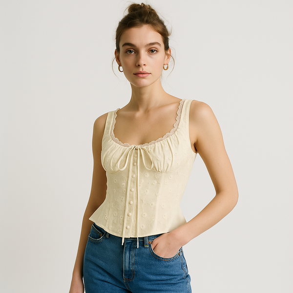 Embroidered Corset Top | Lace Straps | Peplum Silhouette