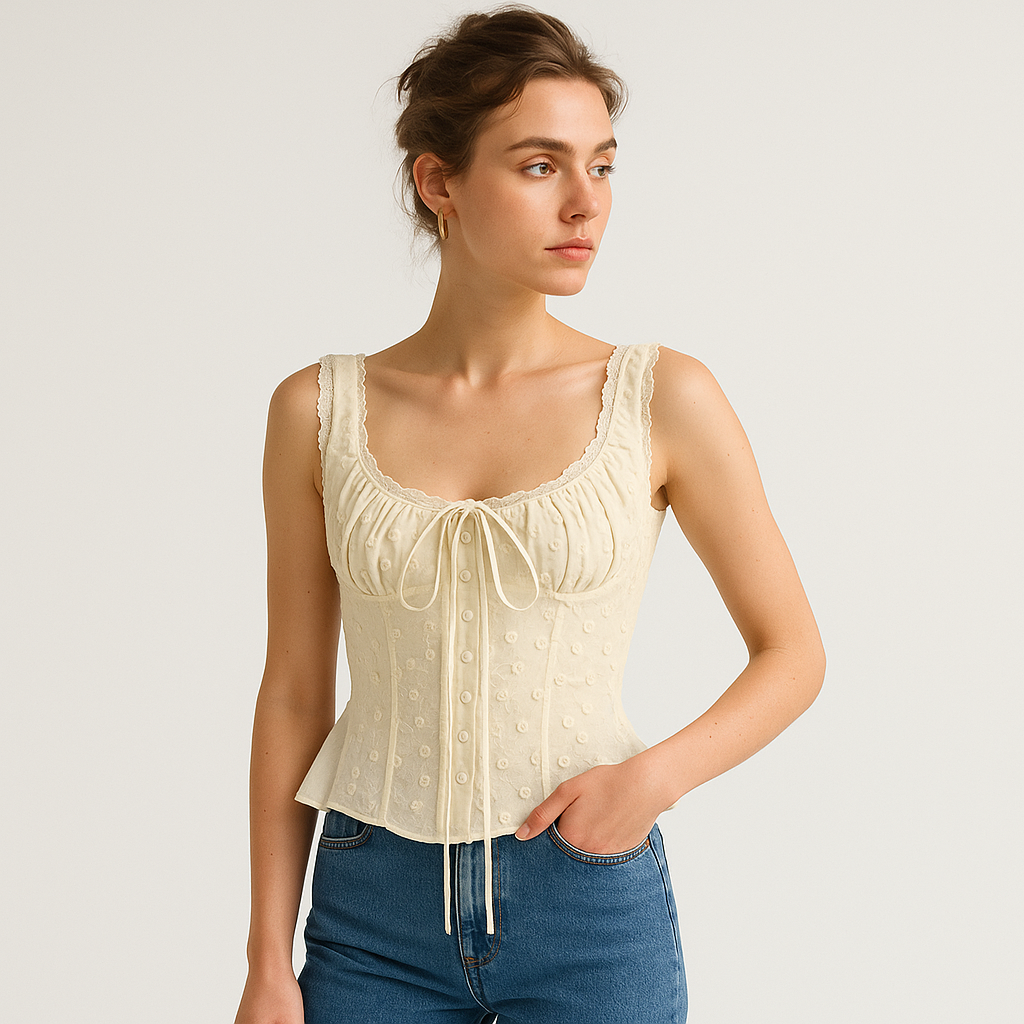 Top Corset Brodé | Bretelles en Dentelle | Silhouette Peplum