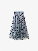 Load image into Gallery viewer, Pleated Midi Skirt | Sheer Floral Mesh Overlay | A-line Silhouette
