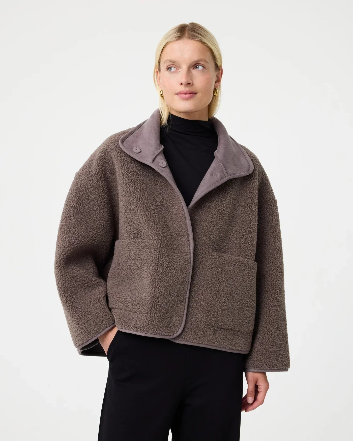 Veste Fausse Shearling Zip | Col Haut | Coupe Oversize