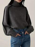 Load image into Gallery viewer, Wool Blend Turtleneck Sweater | Contrast Trim | Relaxed Fit
