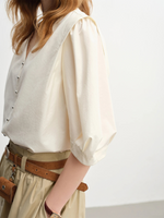 Load image into Gallery viewer, V-Neck Puff Sleeve Blouse | Relaxed Fit | Button Detailing
