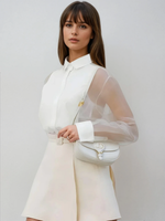 Load image into Gallery viewer, Métier Sheer Organza Blouse | Puff Sleeve | Lapel Collar

