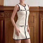 Load image into Gallery viewer, Sleeveless Knit Mini Dress | Contrast Trim | Button Front | Slim Fit

