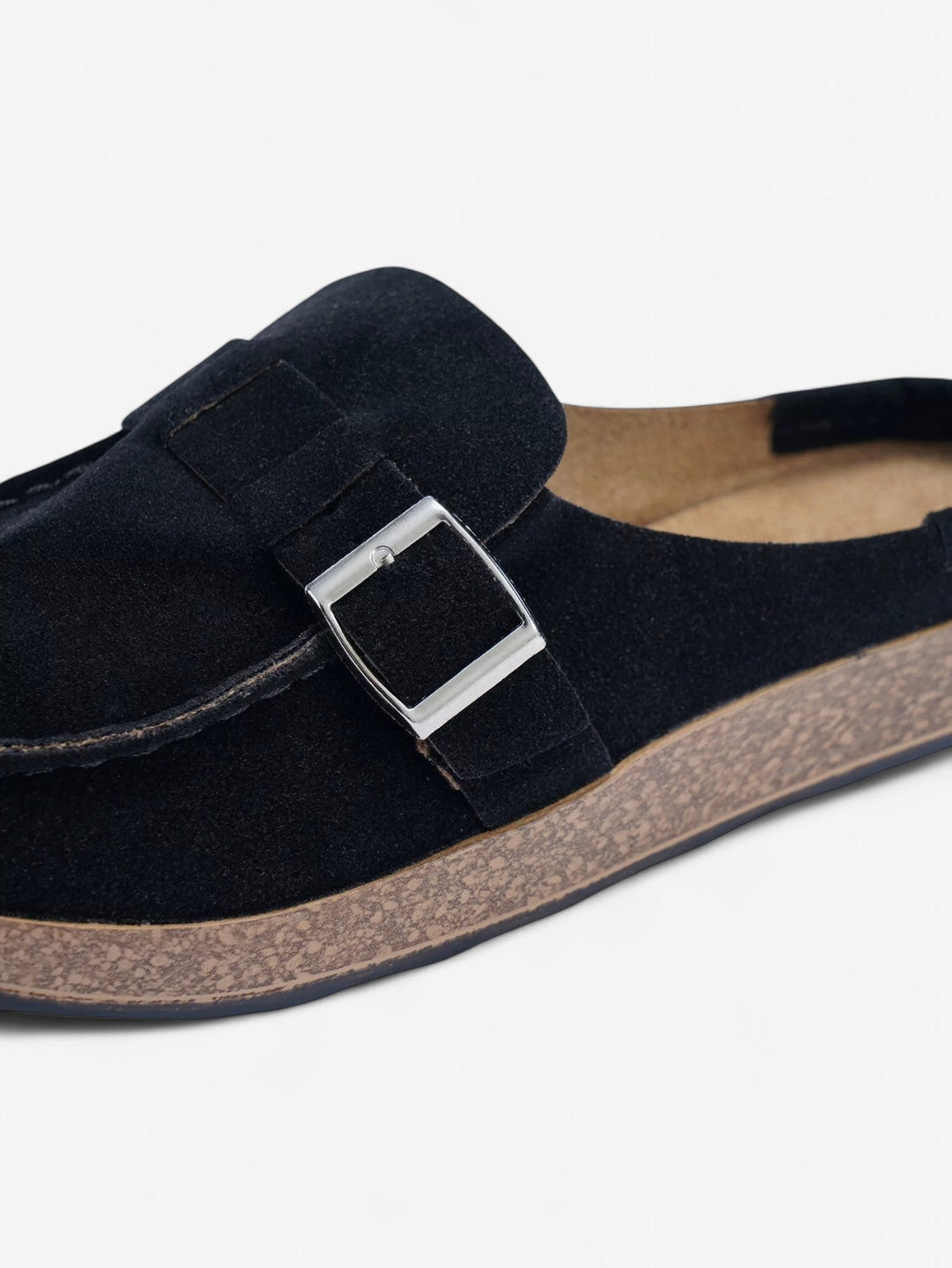 Jada Slip-On Mules | Faux Suede Clogs with Buckle Detail