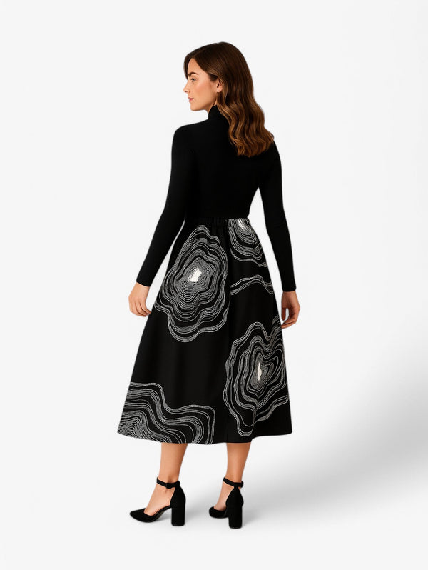 A-line Midi Skirt | High Waist | Abstract Print