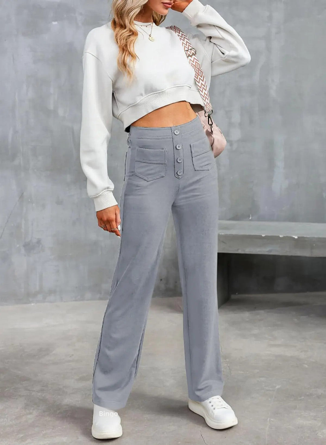 Fondamentale High-Waist Wide-Leg Trousers with Pocket Detailing