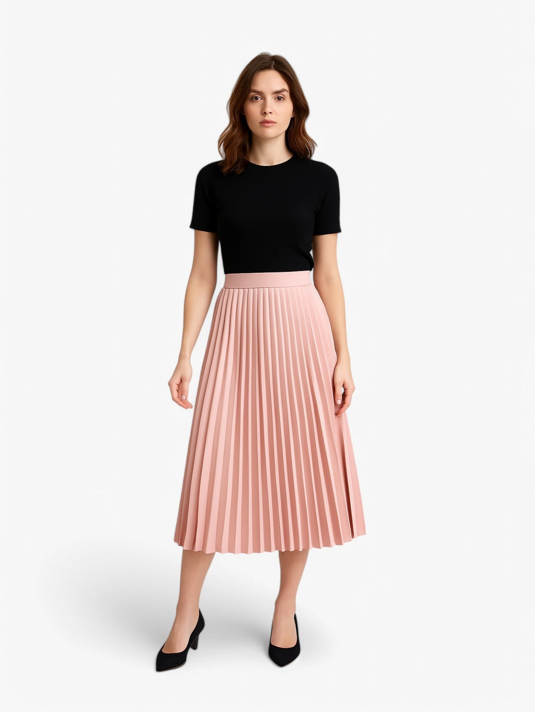 Pleated Midi Skirt | High Waist | Flowing A-line Silhouette