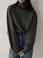 Load image into Gallery viewer, Wool Blend Turtleneck Sweater | Contrast Trim | Relaxed Fit
