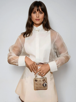 Load image into Gallery viewer, Métier Sheer Organza Blouse | Puff Sleeve | Lapel Collar
