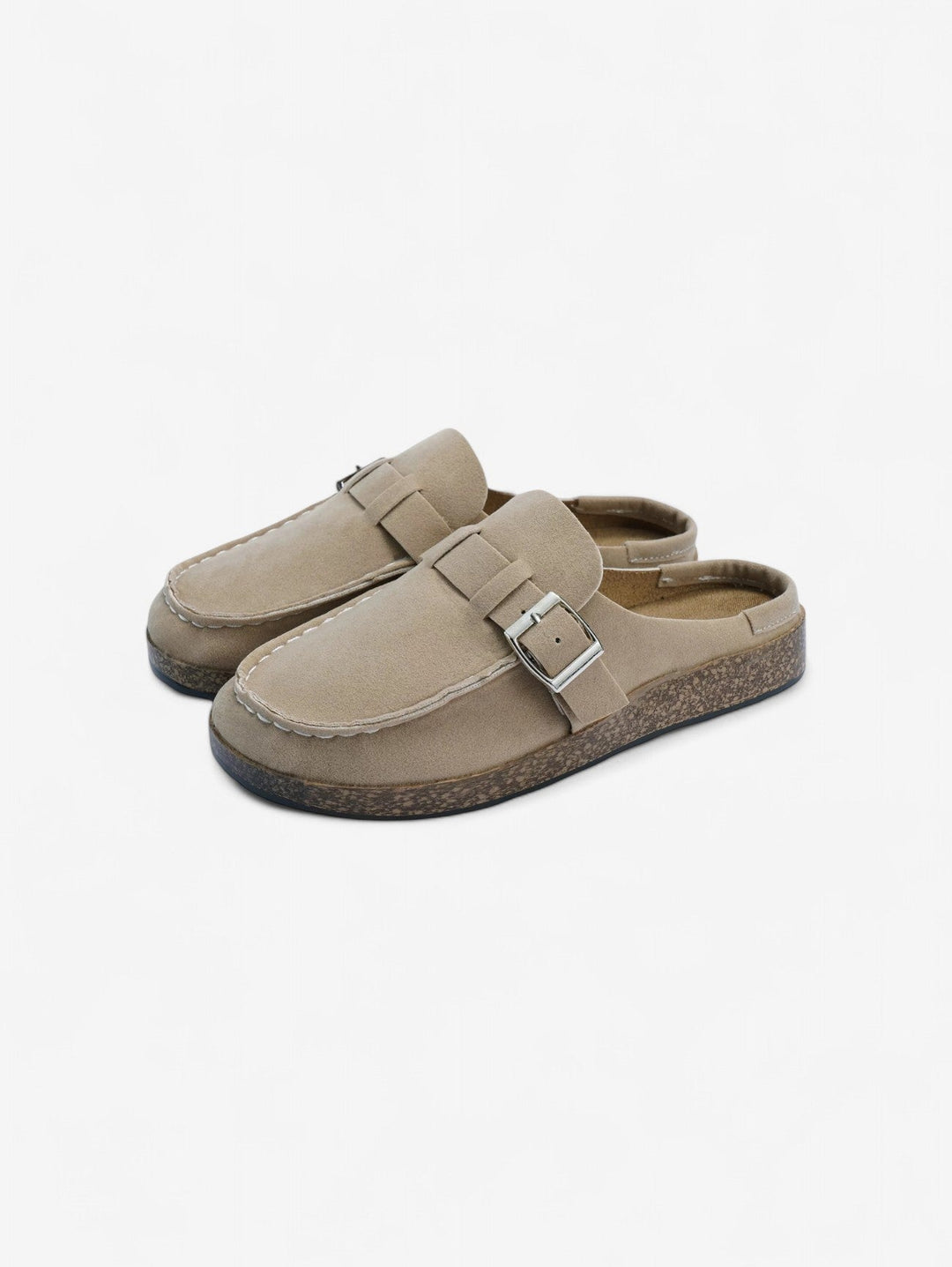 Jada Slip-On Mules | Faux Suede Clogs with Buckle Detail