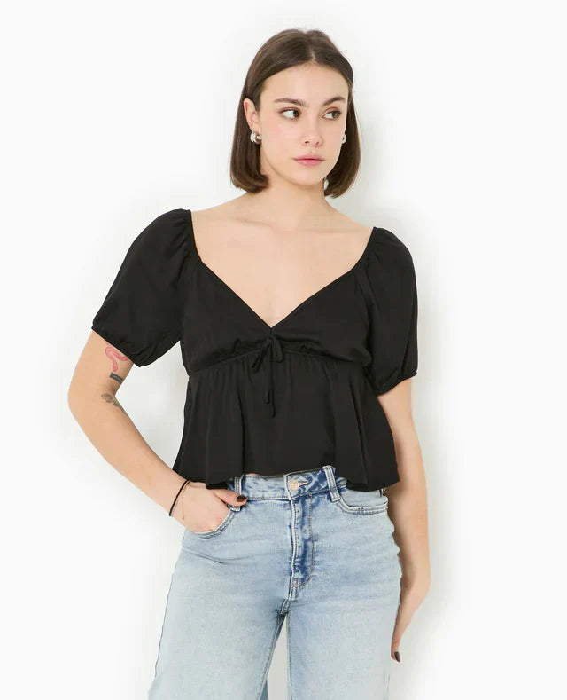 Peplum Blouse | Puff Sleeves | V-Neck | Light Summer Top