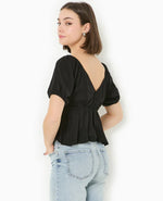 Load image into Gallery viewer, Peplum Blouse | Puff Sleeves | V-Neck | Light Summer Top
