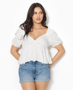 Load image into Gallery viewer, Peplum Blouse | Puff Sleeves | V-Neck | Light Summer Top
