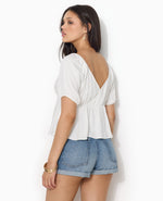 Load image into Gallery viewer, Peplum Blouse | Puff Sleeves | V-Neck | Light Summer Top
