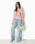 Load image into Gallery viewer, Clarté Floral Blouse | Ruffled V-Neck | Puff Sleeves
