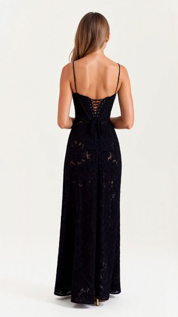 Minuit Naya Lace Maxi Dress | Sheer Overlay | Spaghetti Straps