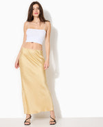 Load image into Gallery viewer, Gold Sequin Maxi Skirt | High Slit Evening Silhouette
