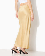Load image into Gallery viewer, Gold Sequin Maxi Skirt | High Slit Evening Silhouette
