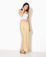 Load image into Gallery viewer, Gold Sequin Maxi Skirt | High Slit Evening Silhouette
