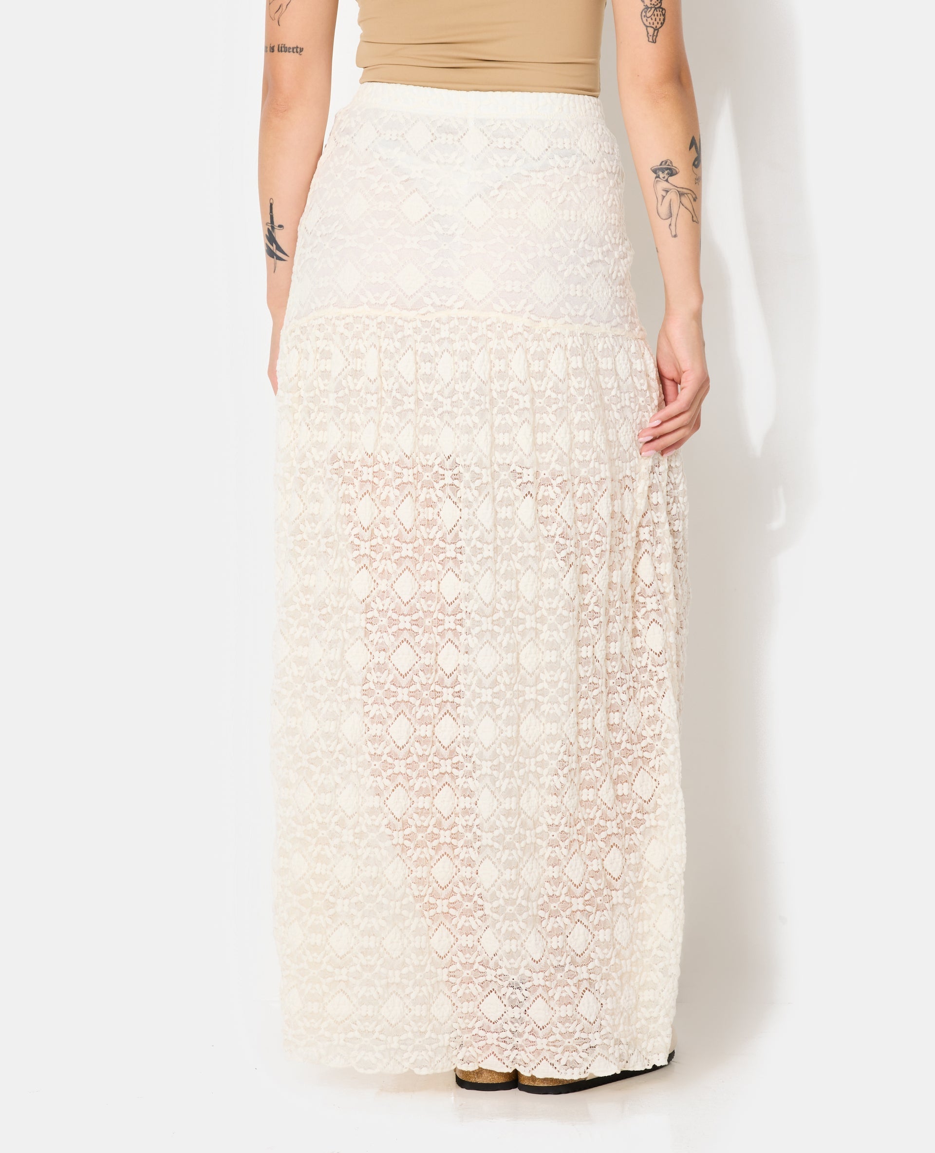 Jupe Maxi en Dentelle | Superposition Transparente et Silhouette Droite