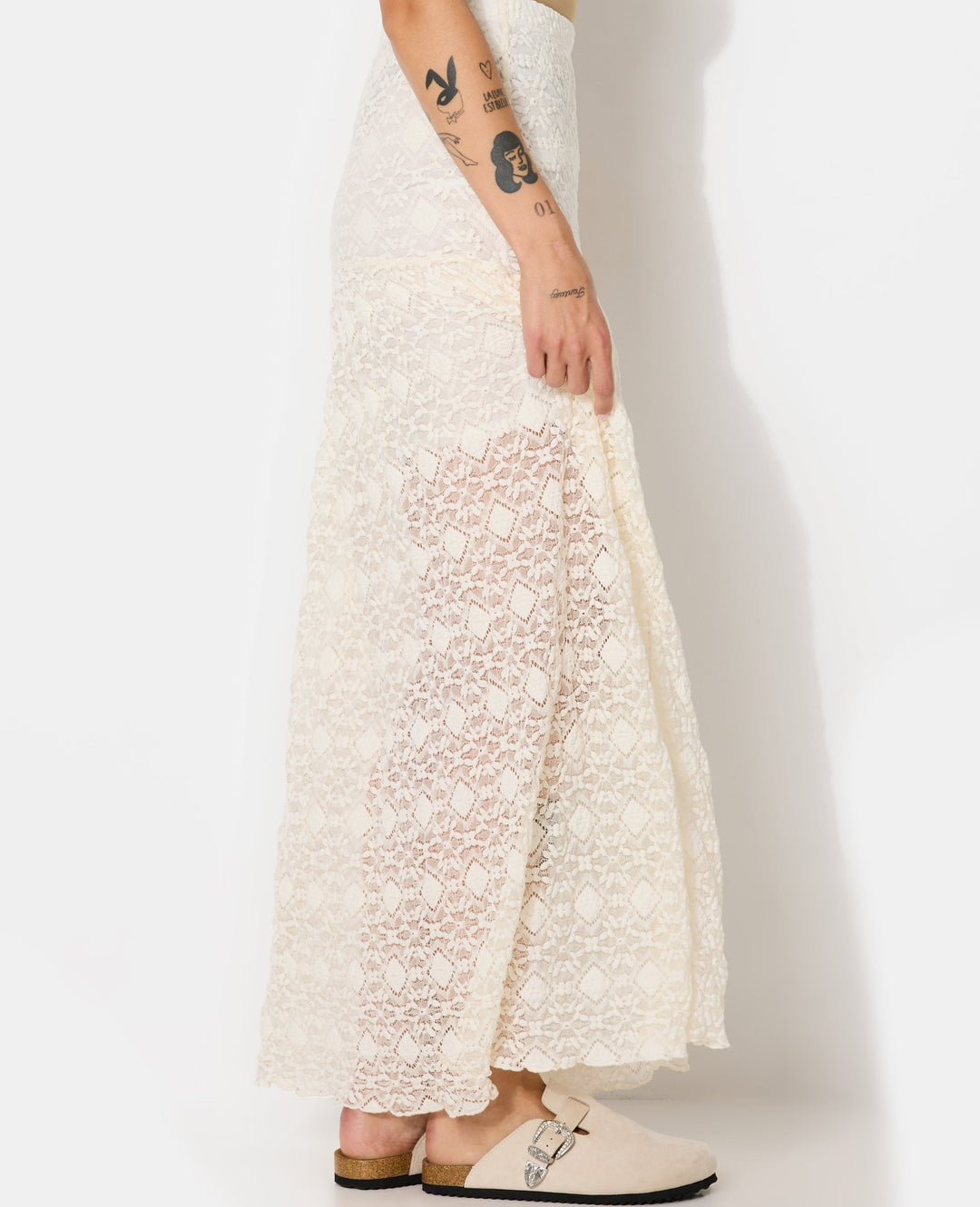 Lace Maxi Skirt | Sheer Overlay and Straight Silhouette