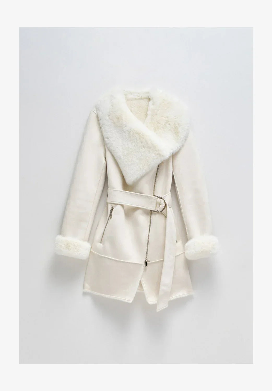 Faux Shearling Coat | Turn-Down Collar | Side Zip Closure