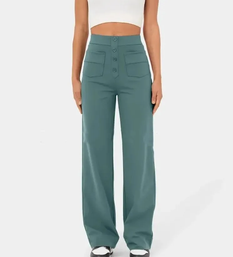 Fondamentale High-Waist Wide-Leg Trousers with Pocket Detailing